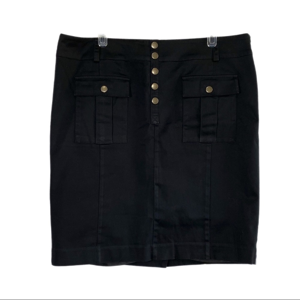Dana Buchman Tea Length Rivet Pocket Front Black Skirt